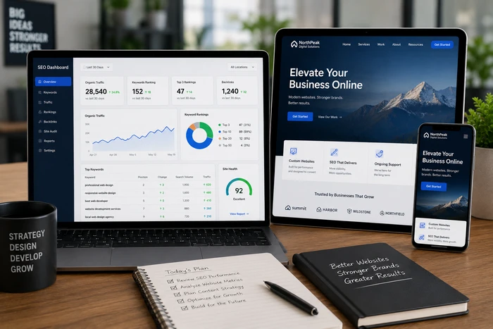 SEO and modern website design working together to increase online visibility
