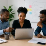 Business owners discussing website development strategy in Kenya