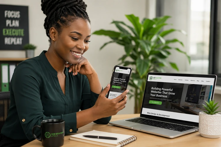A Kenyan business owner or professional using a smartphone