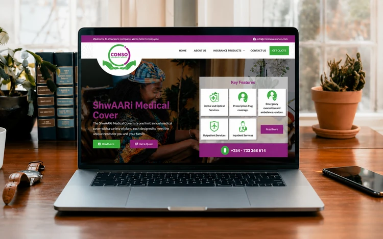 A responsive website shown across desktop, tablet and smartphone, preferably with a Kenyan business context.